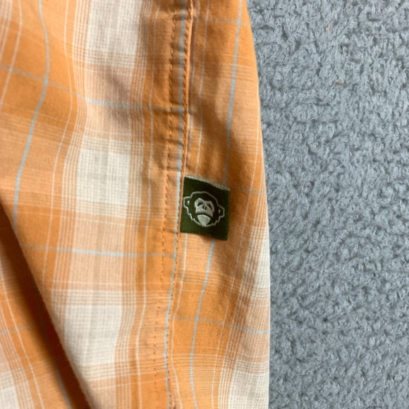 Howler Brothers Shirt Men's Large Orange/White Plaid Vented Button Up Pearl Snap - Picture 7 of 12